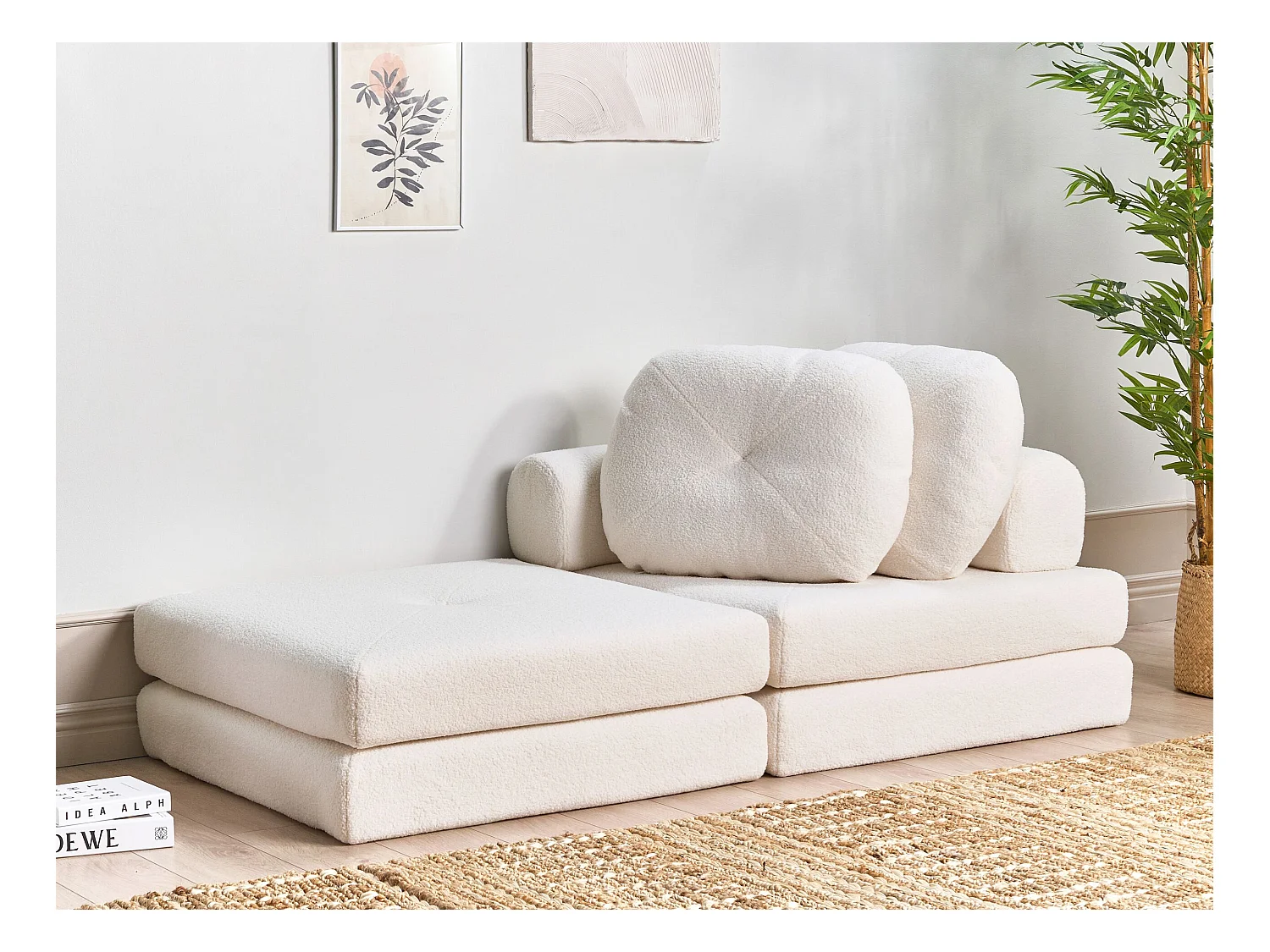 Fauteuil convertible OLDEN Bouclé Blanc