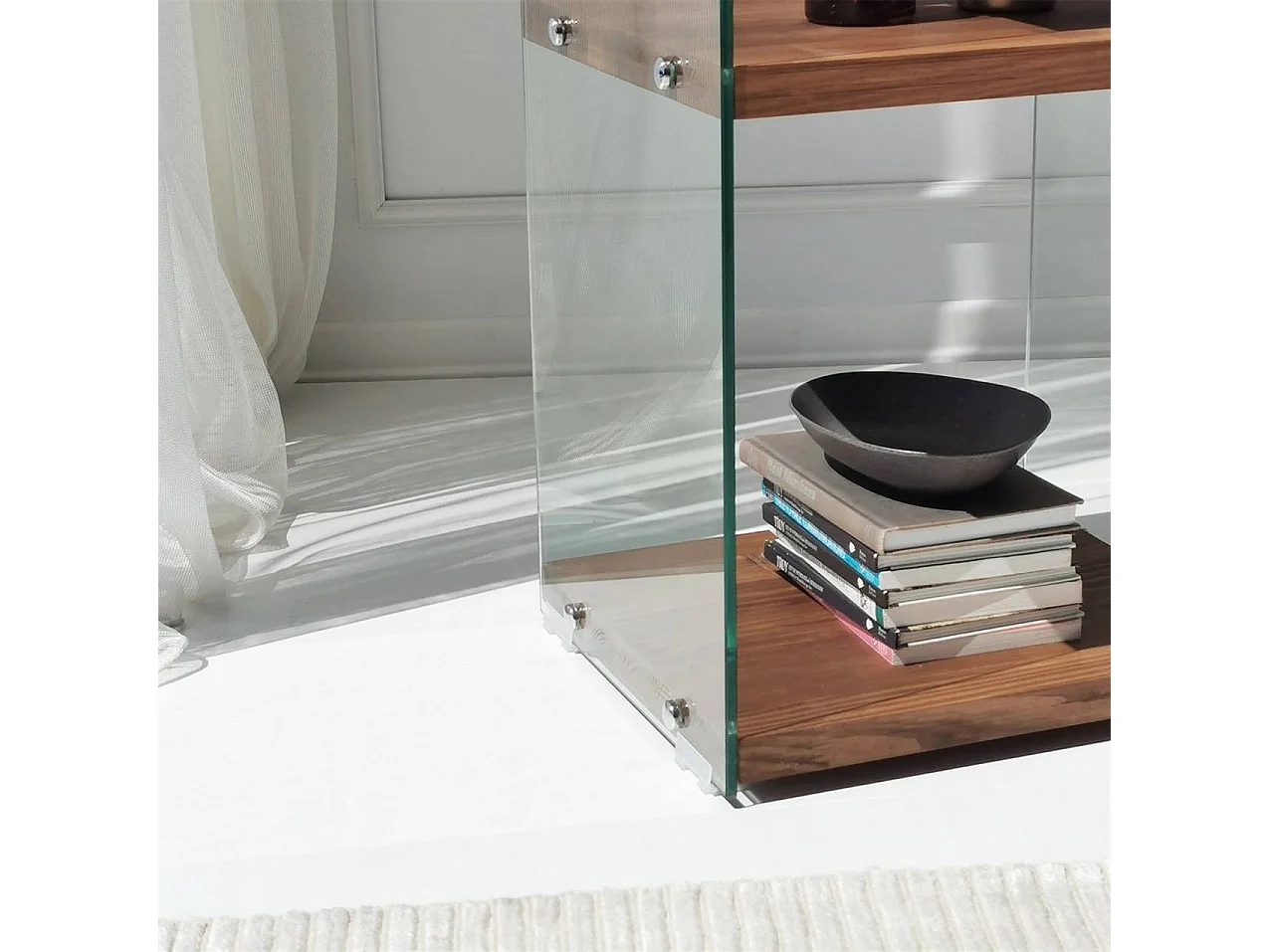 Elegante librería de 120 cm de alto, 40 cm de ancho y 35 cm de fondo | Estructura 100% madera maciza y cristal templado | Acabado natural, s