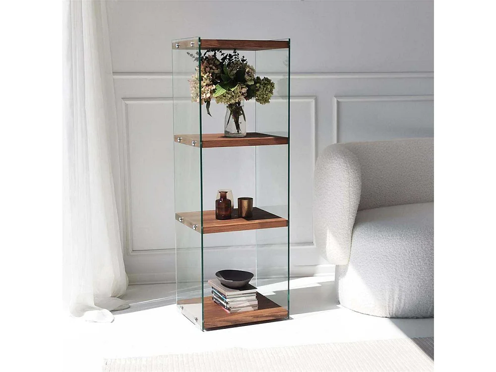 Elegante boekenkast, 120 cm hoog, 40 cm breed, 35 cm diep | 100% massief hout en gehard glas | Natuurlijke afwerking, elegante en functionel