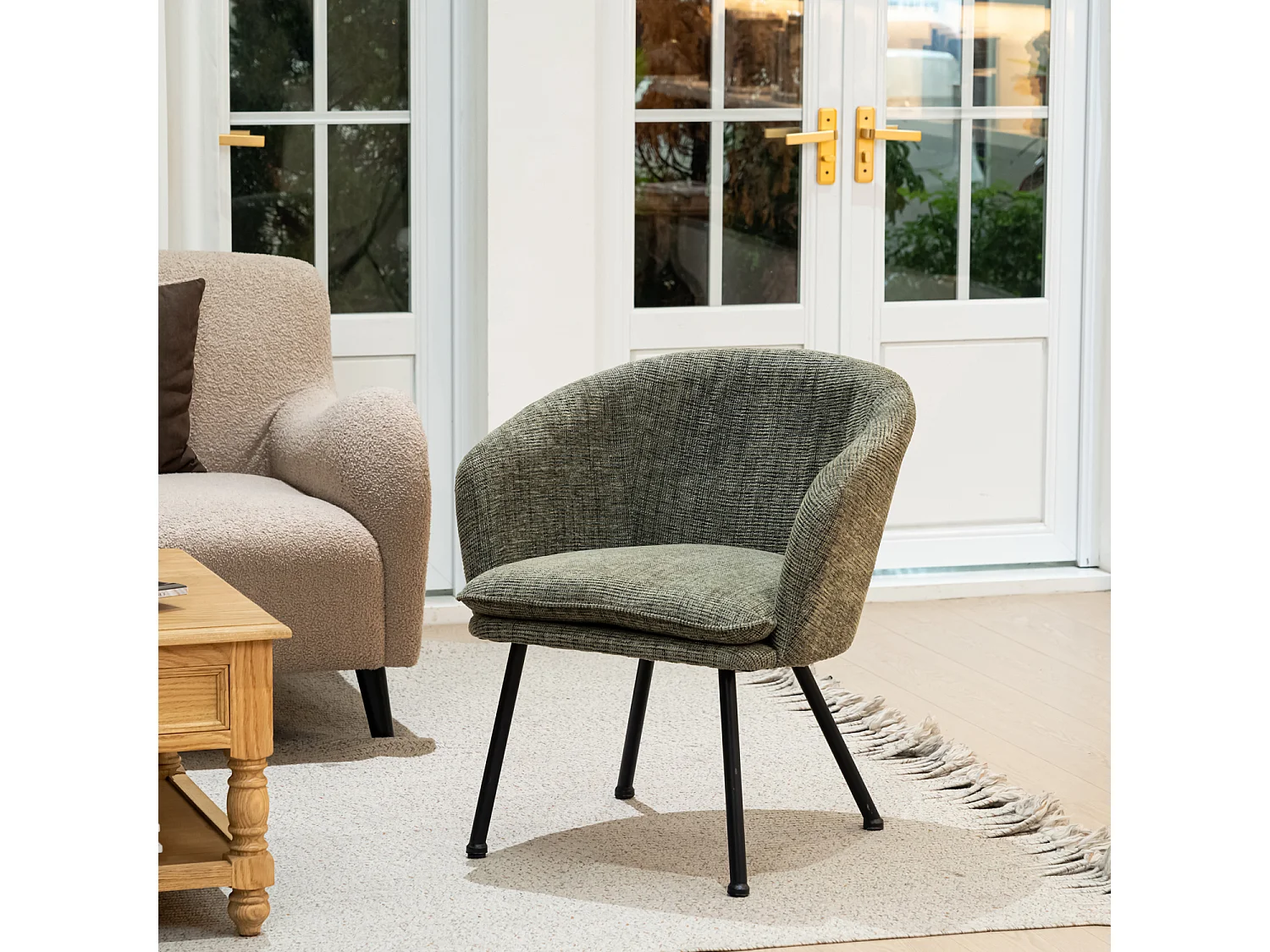 Lot de 2 chaises de salle à manger en tissu scandinave,DIXIER FABRIC GREEN