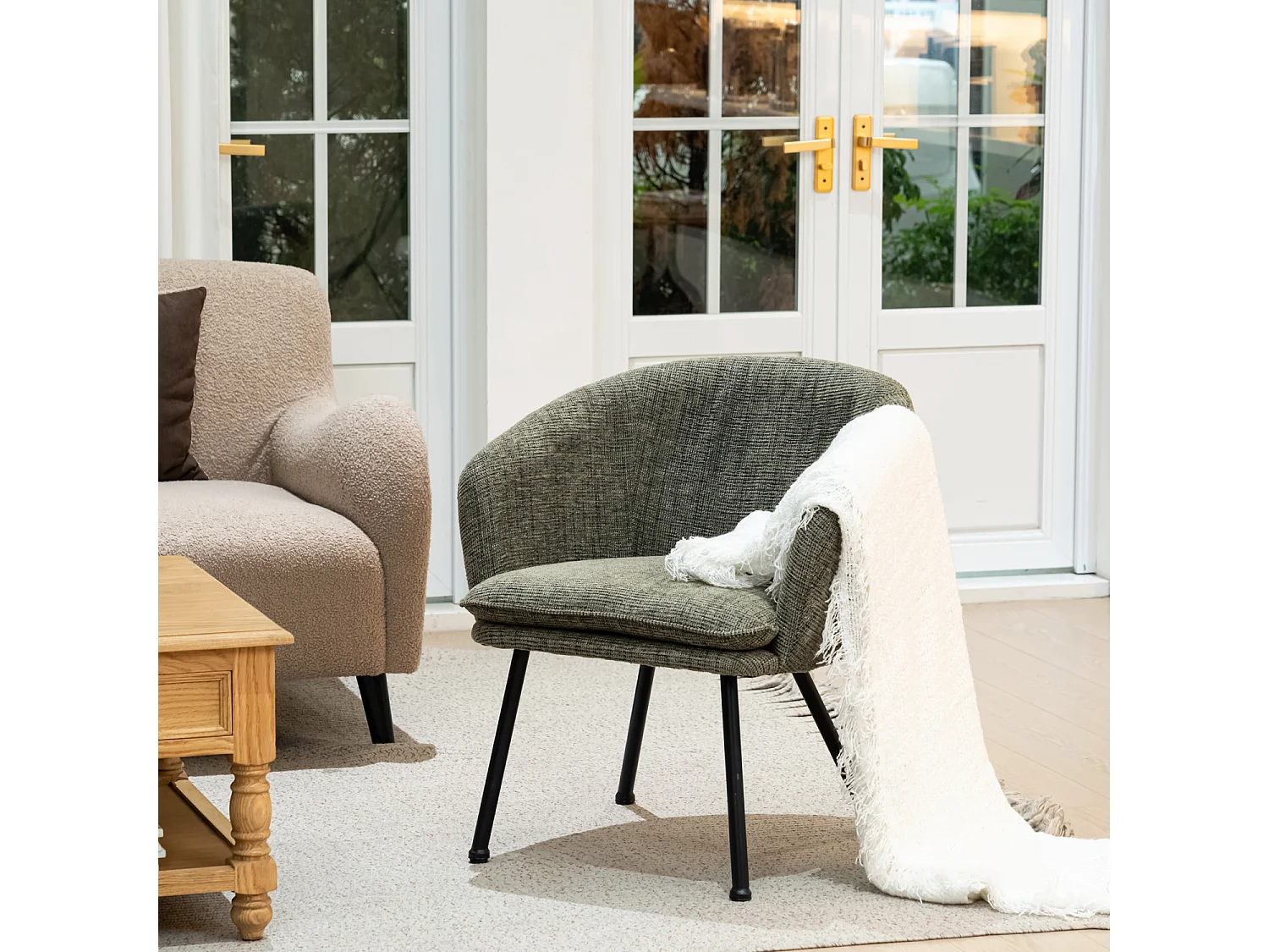 Lot de 2 chaises de salle à manger en tissu scandinave,DIXIER FABRIC GREEN