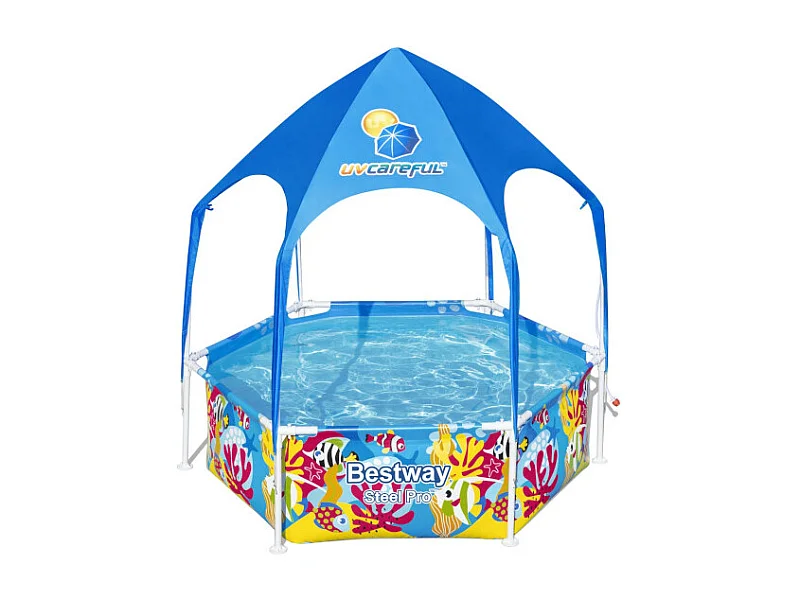 Piscina Hinchable Autoportante Infantil Bestway Steel Pro Splash-in-Shade 183x51 cm Cúpula Parasol Diseño Animales Marinos Edad Mayores de 3 Años