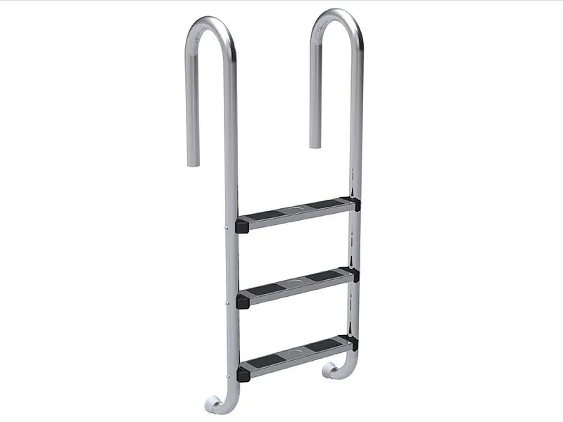 Escada de aço inoxidável para piscinas enterradas - 3 degraus antiderrapantes com corrimão