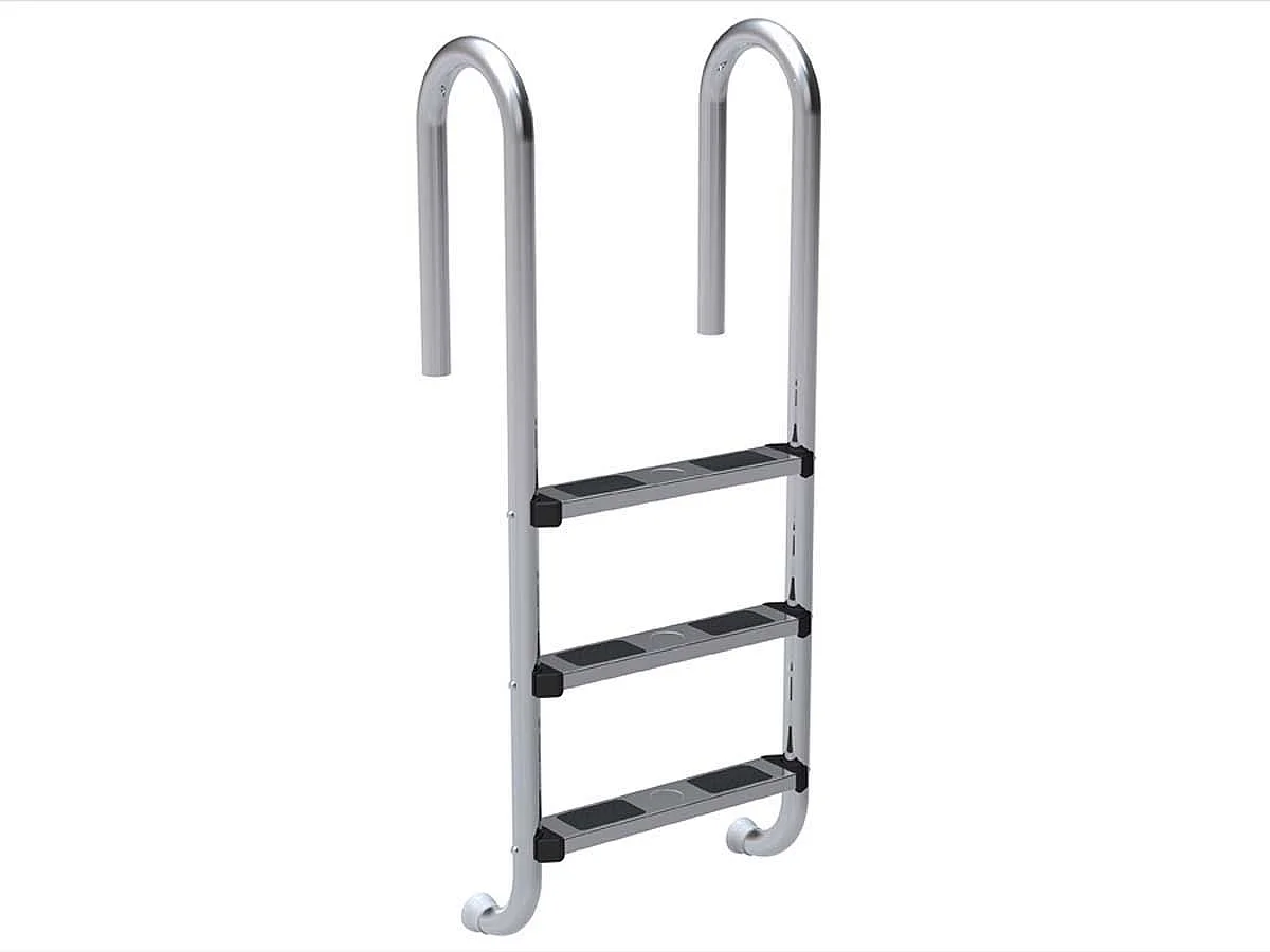 Escada de aço inoxidável para piscinas enterradas - 3 degraus antiderrapantes com corrimão