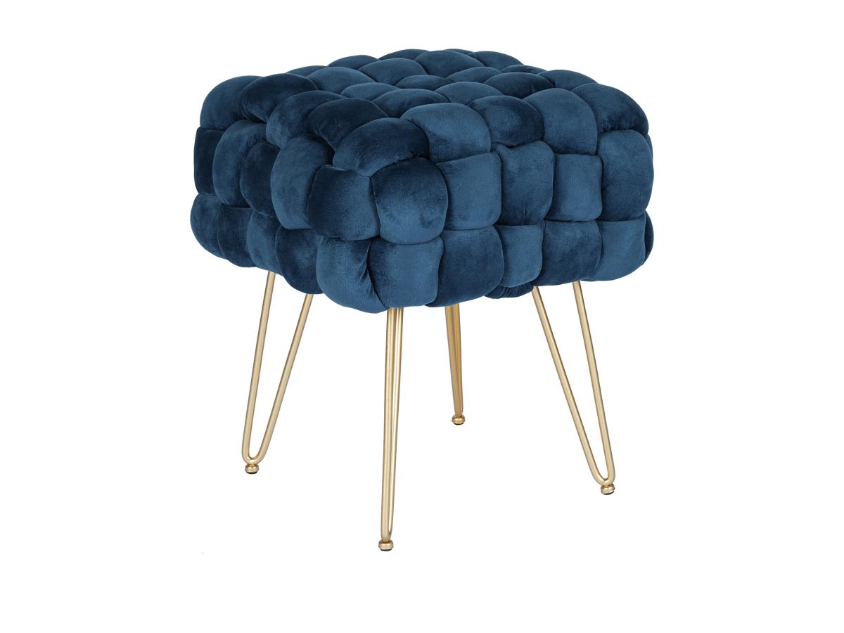Niedriger Hocker - Samt & goldfarbenes Metall - Blau - ESMEA günstig online kaufen