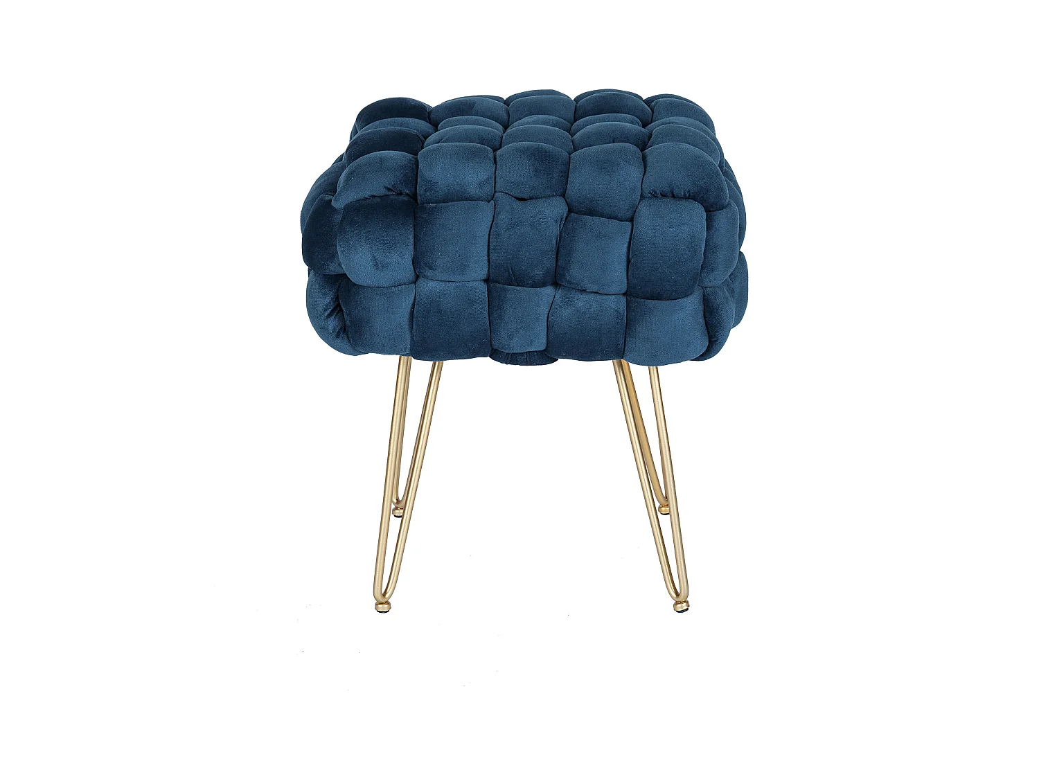 Tabouret bas en velours et métal doré - Bleu - ESMEA