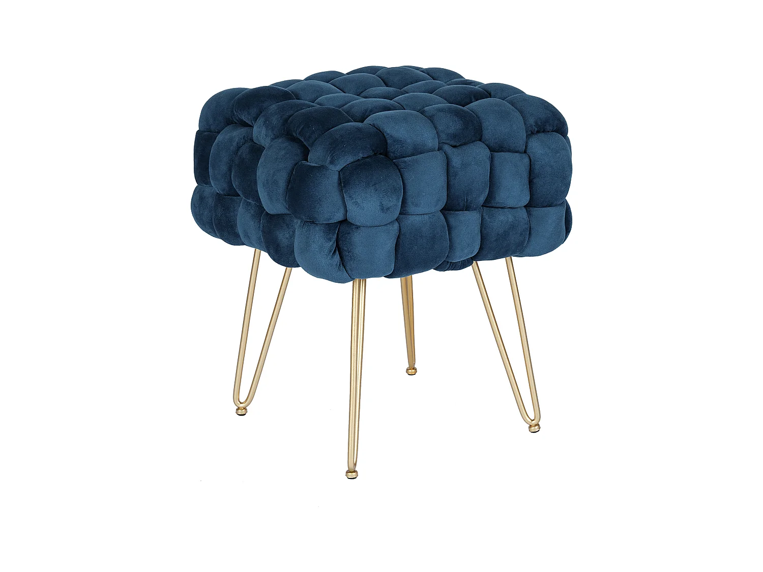 Taboret z weluru i złotego metalu - Niebieski - ESMEA