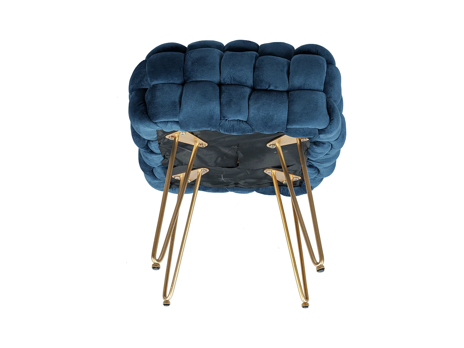 Taboret z weluru i złotego metalu - Niebieski - ESMEA