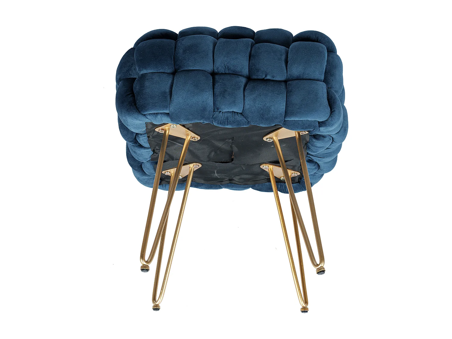 Tabouret bas en velours et métal doré - Bleu - ESMEA