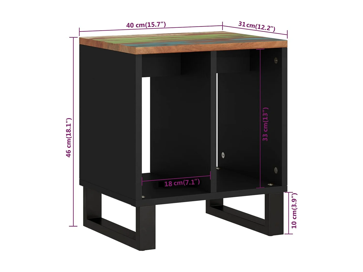 Table d'appoint 40x31x46cm Bois de récupération et d'ingénierie