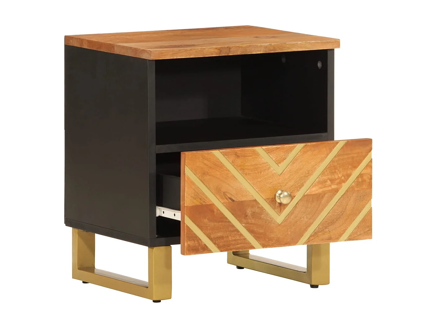 Tables de chevet 2 pièces marron et noir bois de manguier solide