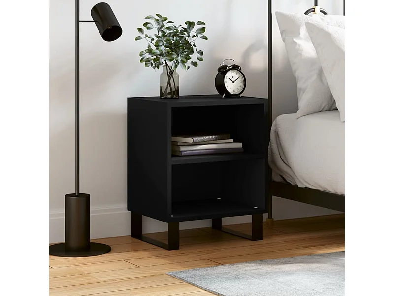 Mesita de noche madera de ingeniería negro 40x30x50 cm