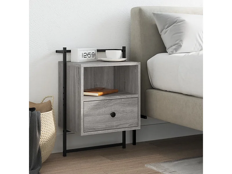 Nachtkastje wandgemonteerd 40x30x61 cm hout grijs sonoma eiken