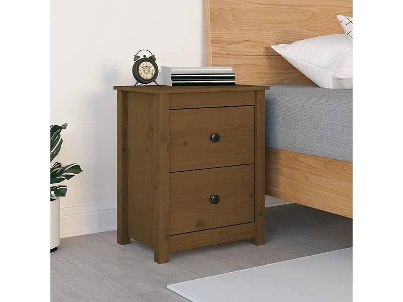 Mesita de noche madera maciza de pino marrón miel 50x35x61,5 cm