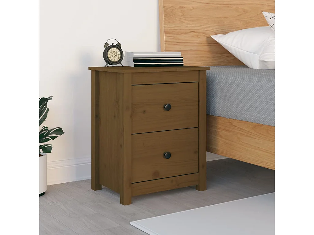 Mesita de noche madera maciza de pino marrón miel 50x35x61,5 cm