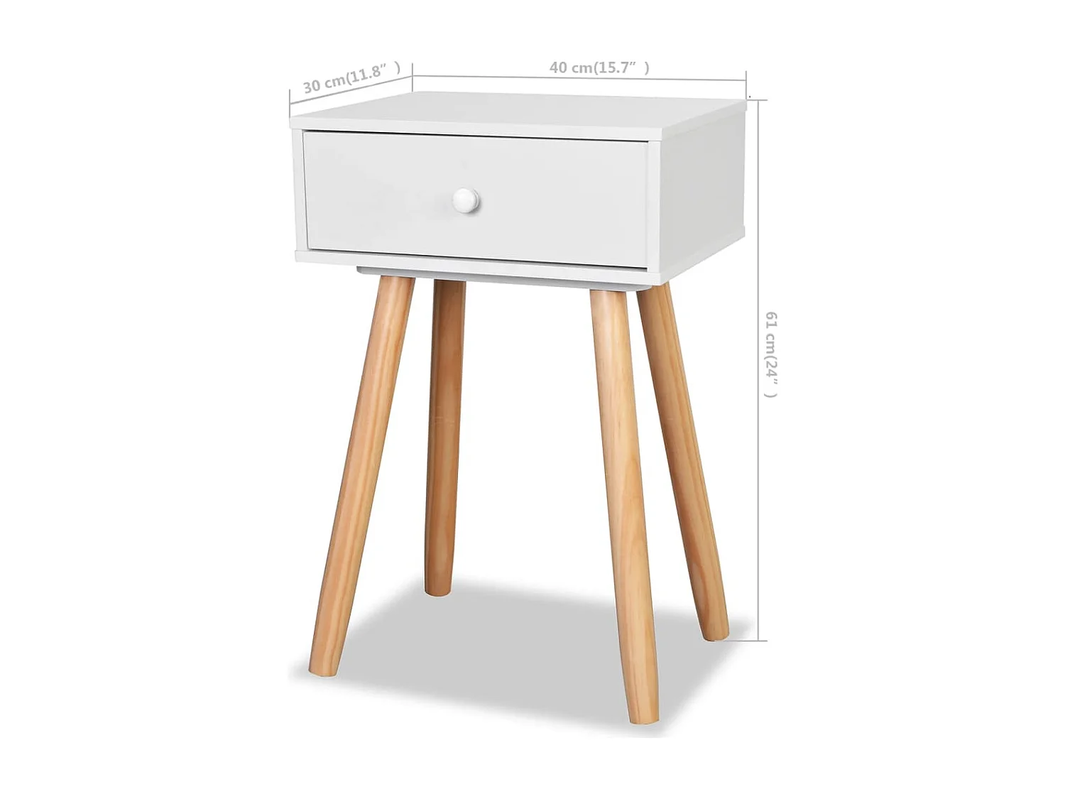 Table de chevet 2 pièces Bois de pin massif 40 x 30 x 61 cm Blanc
