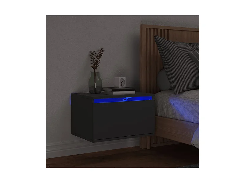 Table de chevet murale avec lumières LED noir