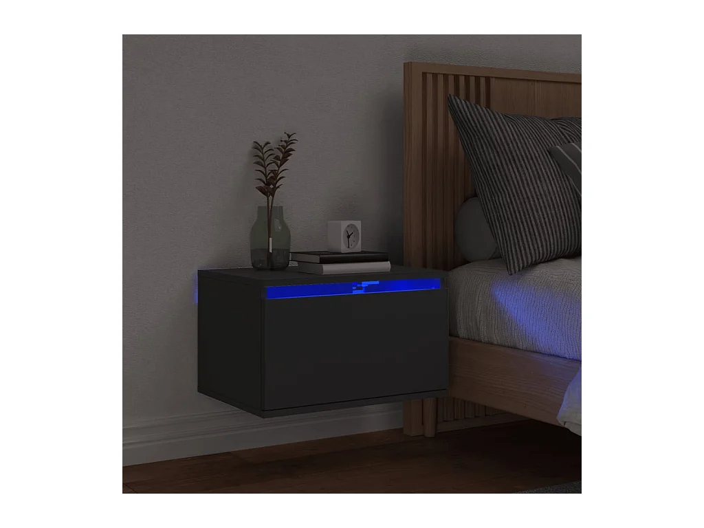 Table de chevet murale avec lumières LED noir