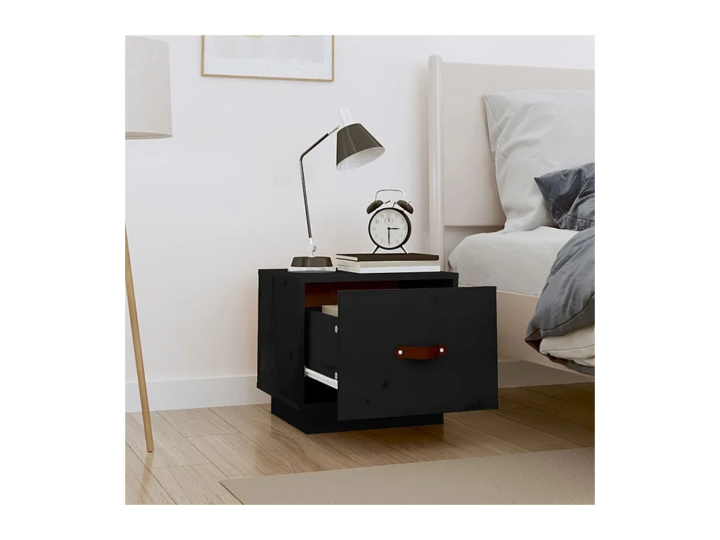 Table de chevet Noir 40x34x35 cm Bois de pin solide
