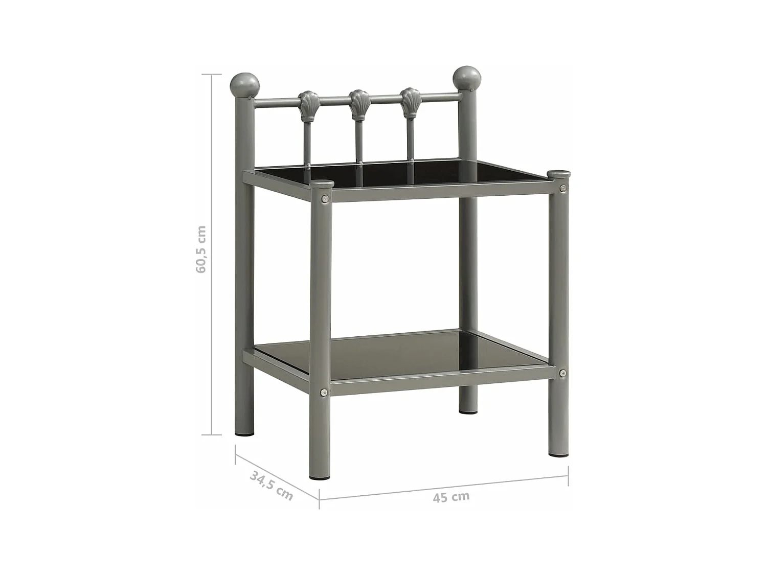 Mesitas de noche 2 unidades metal y vidrio gris y negro