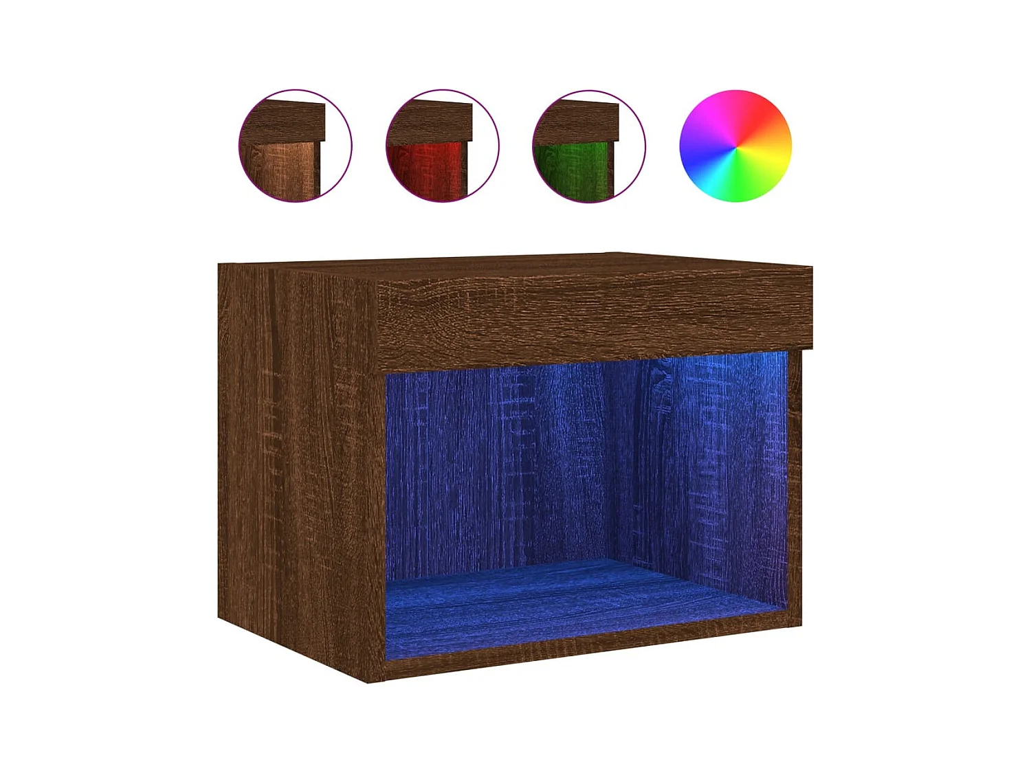 Table de chevet murale avec lumières LED chêne marron