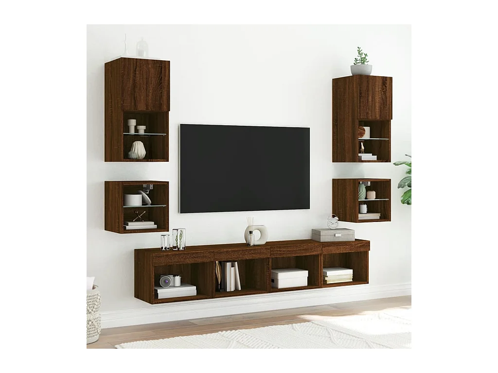 Table de chevet murale avec lumières LED chêne marron