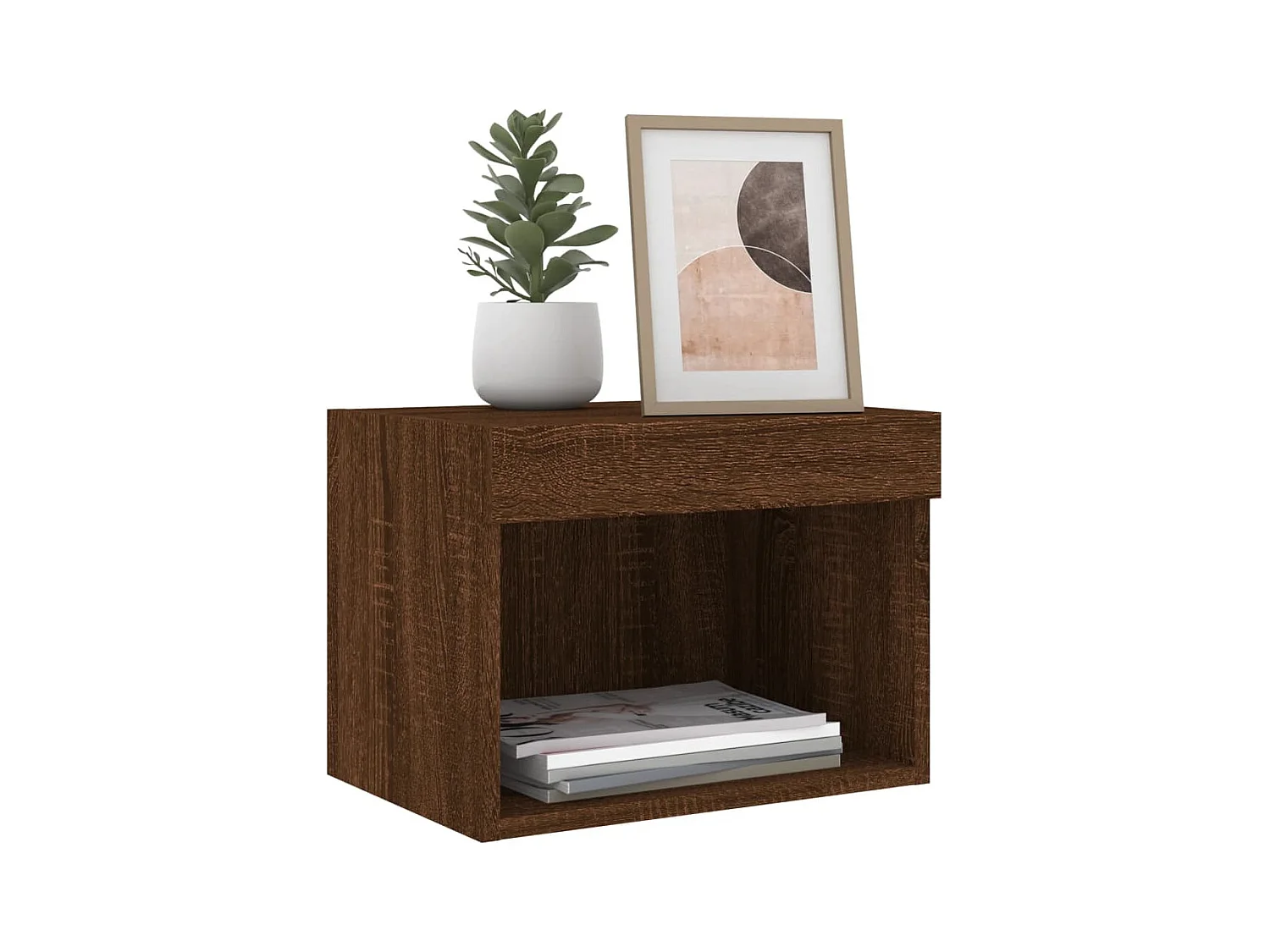 Table de chevet murale avec lumières LED chêne marron
