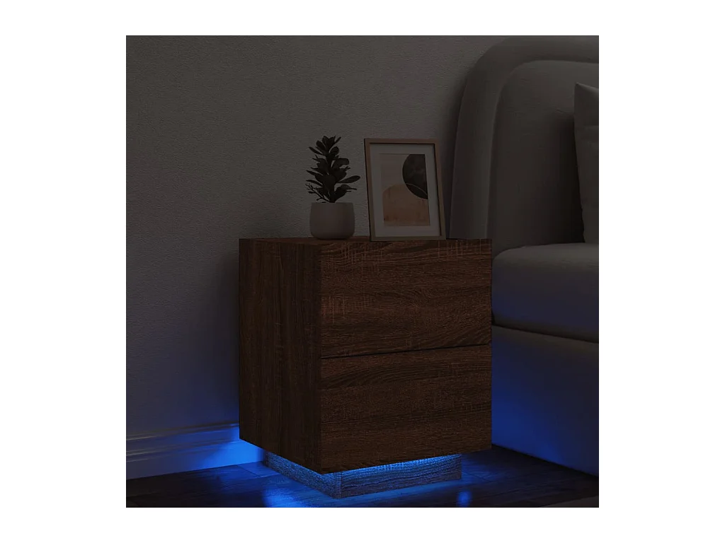 Armoire de chevet et lumières LED chêne marron bois ingénierie