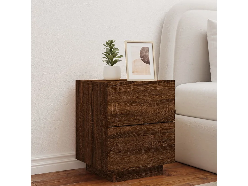 Armoire de chevet et lumières LED chêne marron bois ingénierie