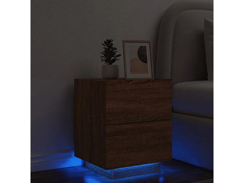 Armoire de chevet et lumières LED chêne marron bois ingénierie
