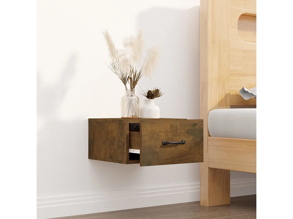 Table de chevet murale Chêne fumé 35x35x20 cm