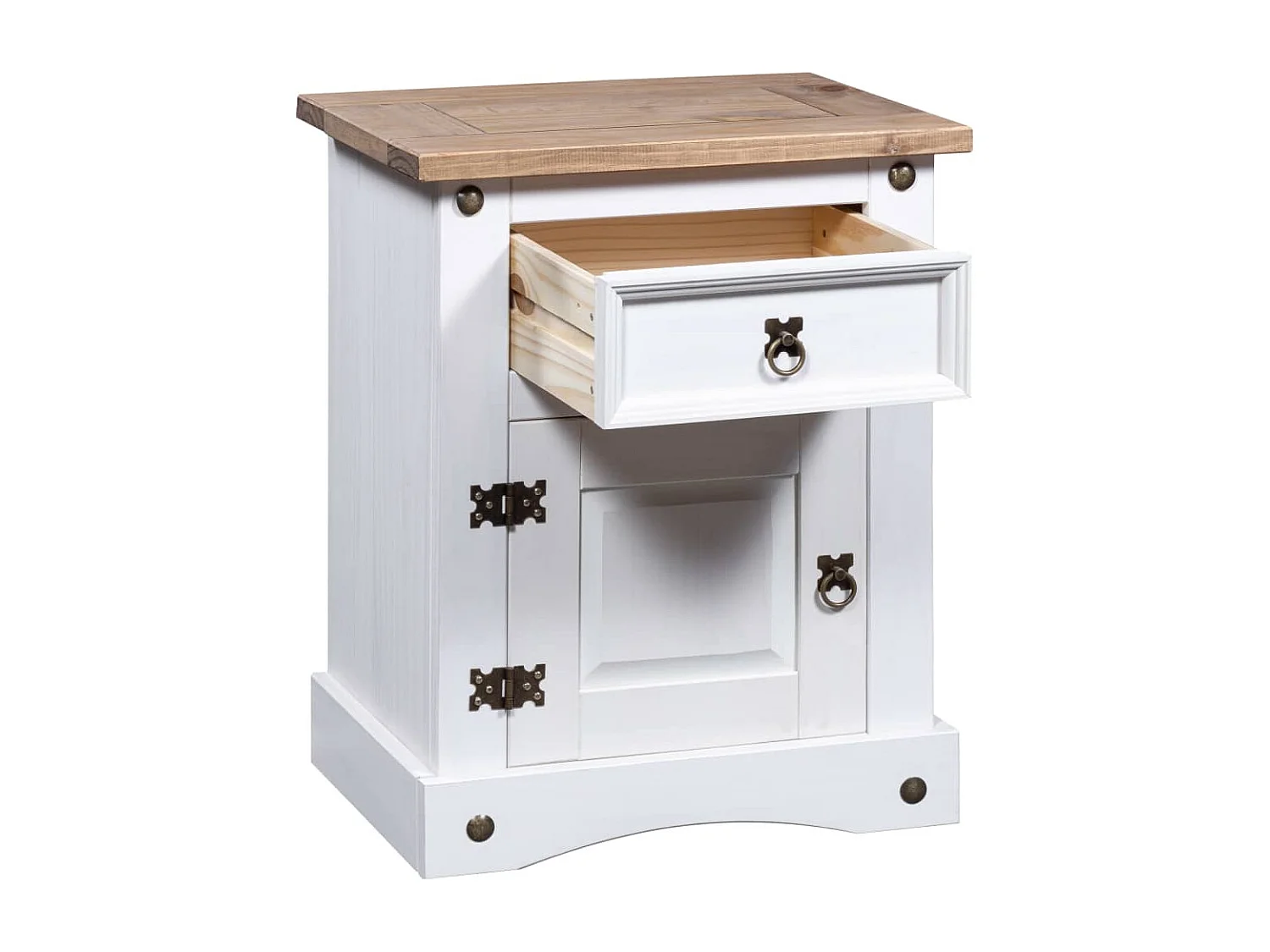 Table de chevet Gamme Corona pin mexicain Blanc 53x39x67 cm