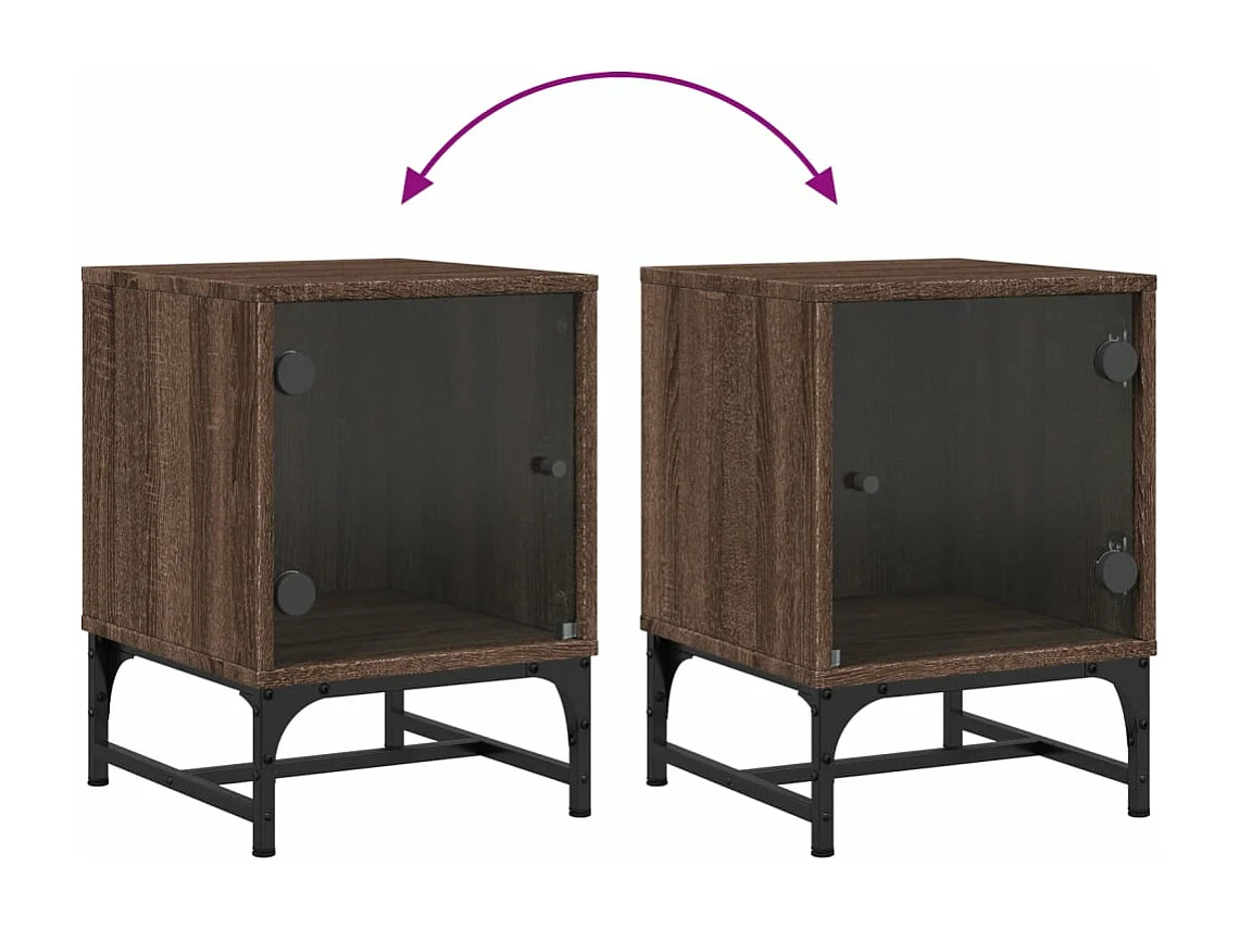 Table de chevet avec porte en verre chêne marron 35x37x50 cm