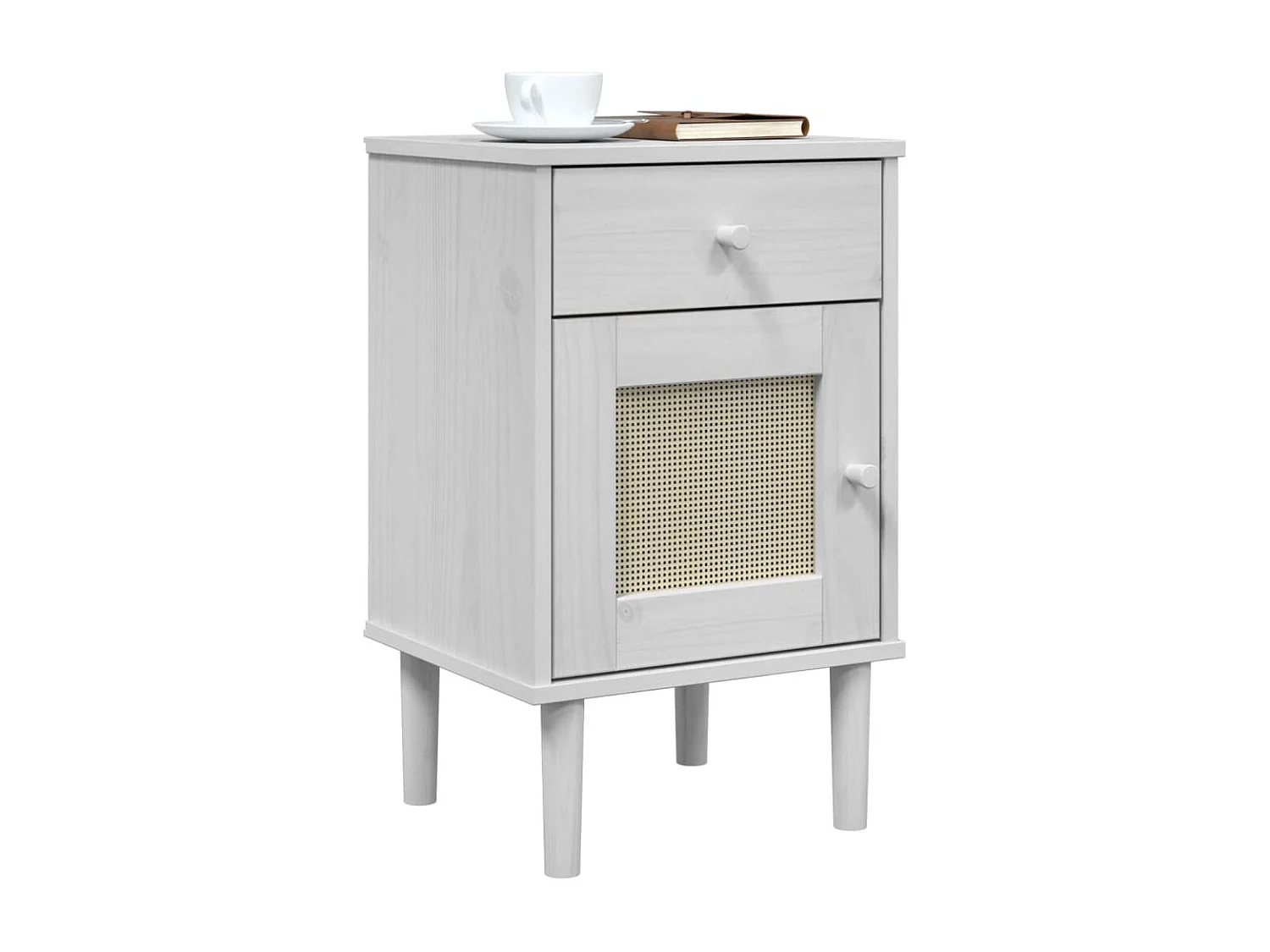 Table de chevet SENJA aspect de rotin blanc bois de pin massif