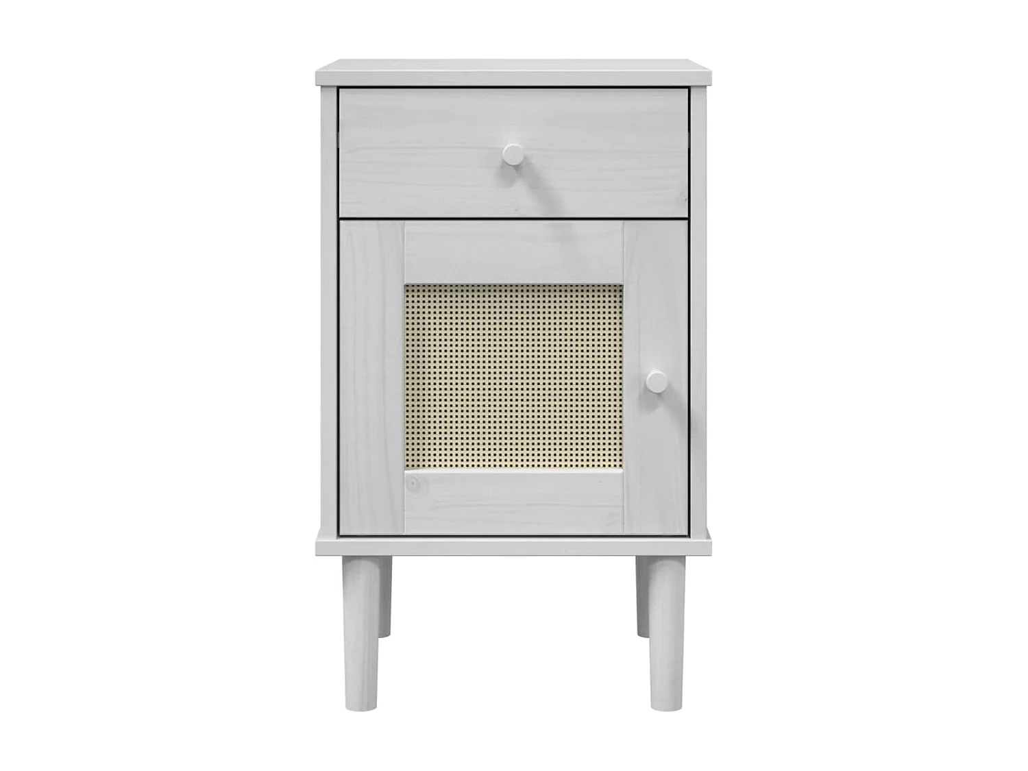 Table de chevet SENJA aspect de rotin blanc bois de pin massif