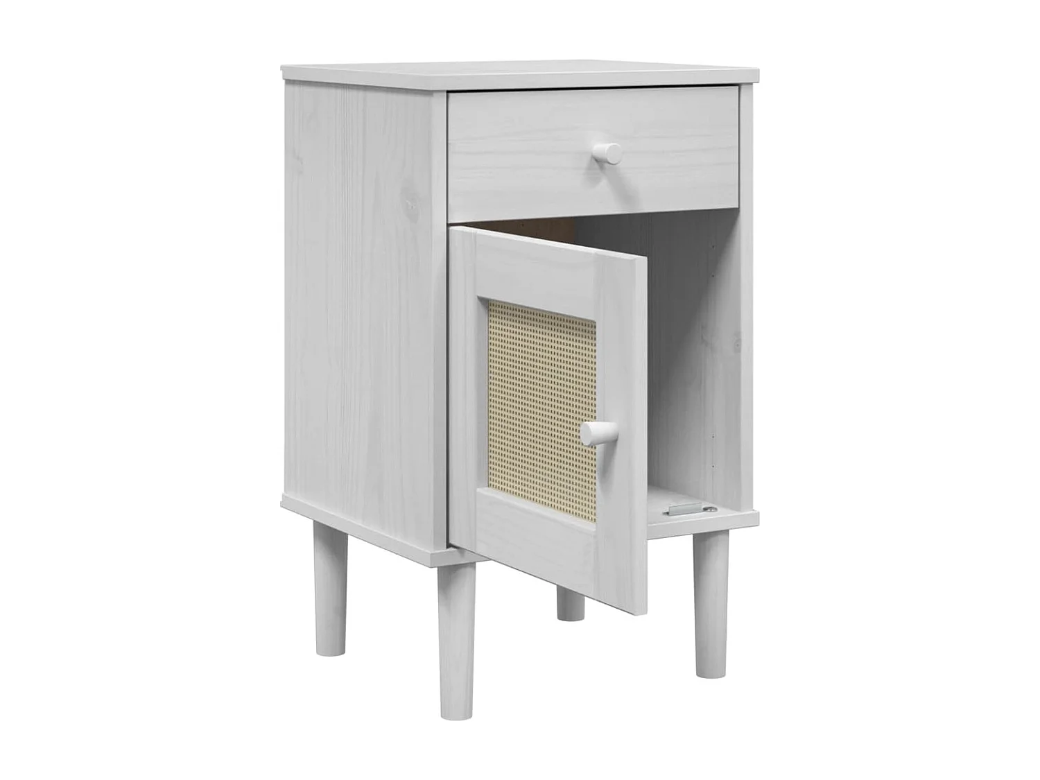 Table de chevet SENJA aspect de rotin blanc bois de pin massif