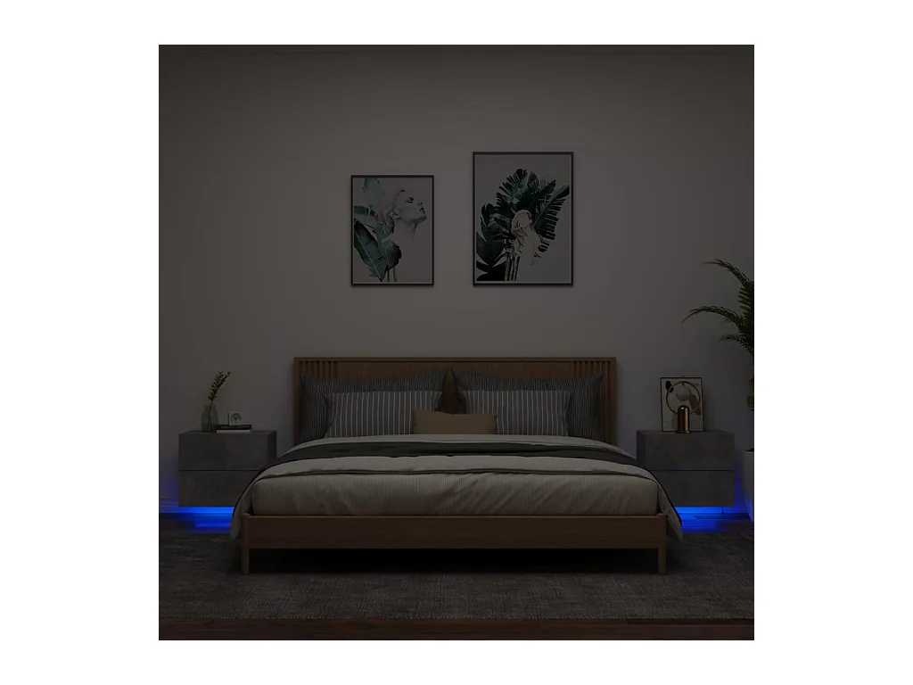 Mesitas de noche de pared con luces LED 2 unidades gris hormigón
