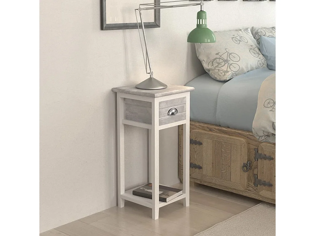 Table de chevet avec 1 tiroir Gris et blanc