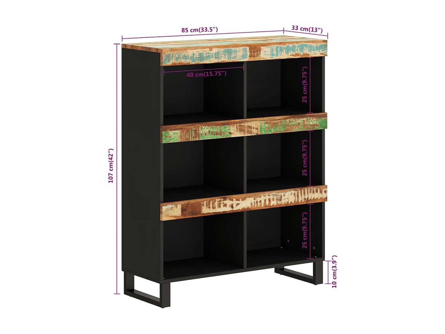 Armoire latérale 85x33x107 cm bois massif de récupération