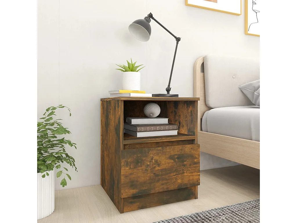 Tables de chevet 2 pièces chêne fumé 40x40x50 cm bois d'ingénierie