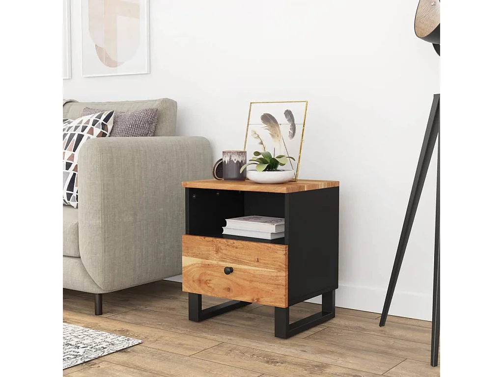 Table de chevet Bois d'acacia solide et d'ingénierie