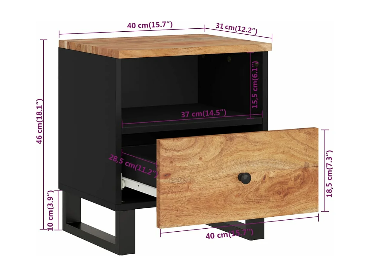Table de chevet Bois d'acacia solide et d'ingénierie