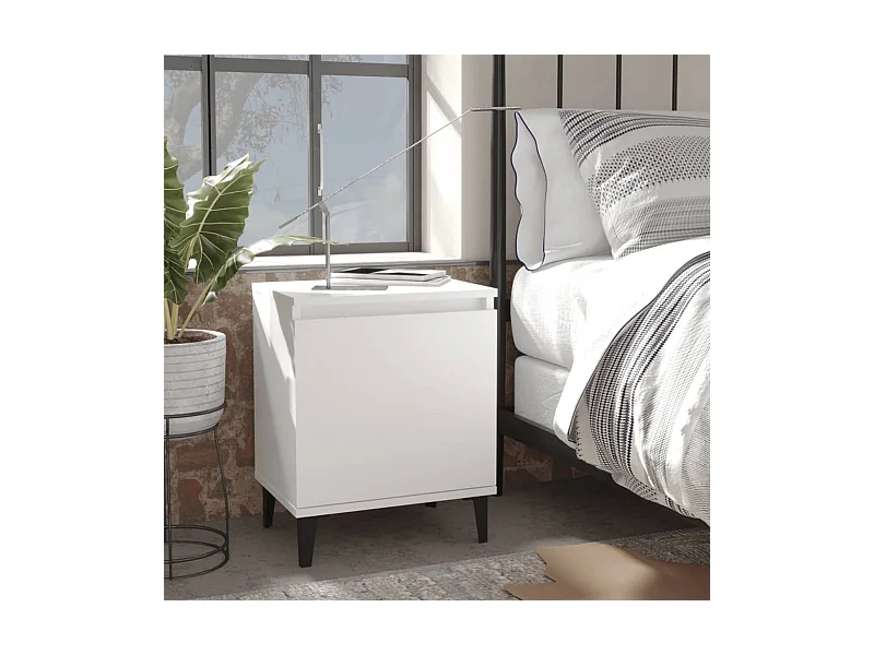 Table de chevet avec pieds en métal Blanc 40x30x50 cm