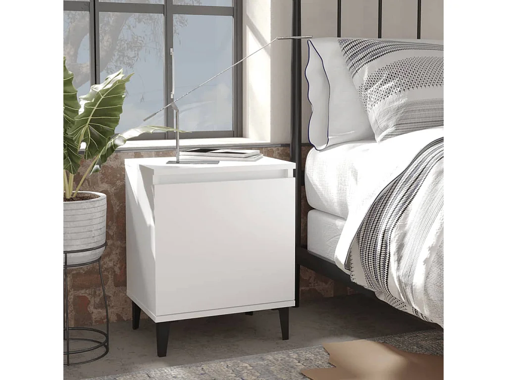Mesa de cabeceira com pernas em metal 40x30x50 cm branco