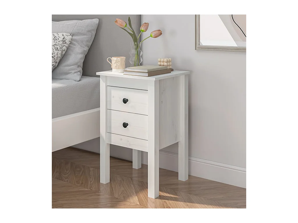 Mesita de noche madera maciza de pino blanco 40x35x61,5 cm