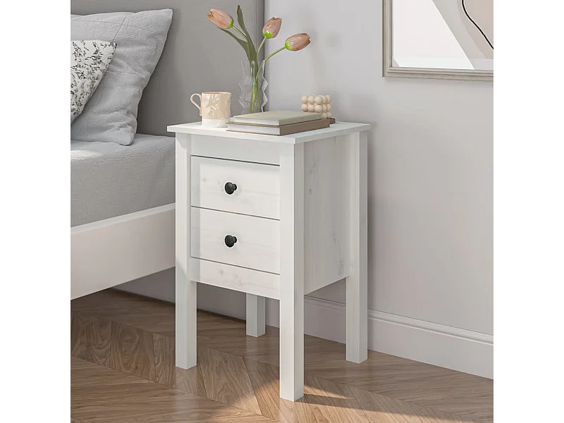 Mesita de noche madera maciza de pino blanco 40x35x61,5 cm
