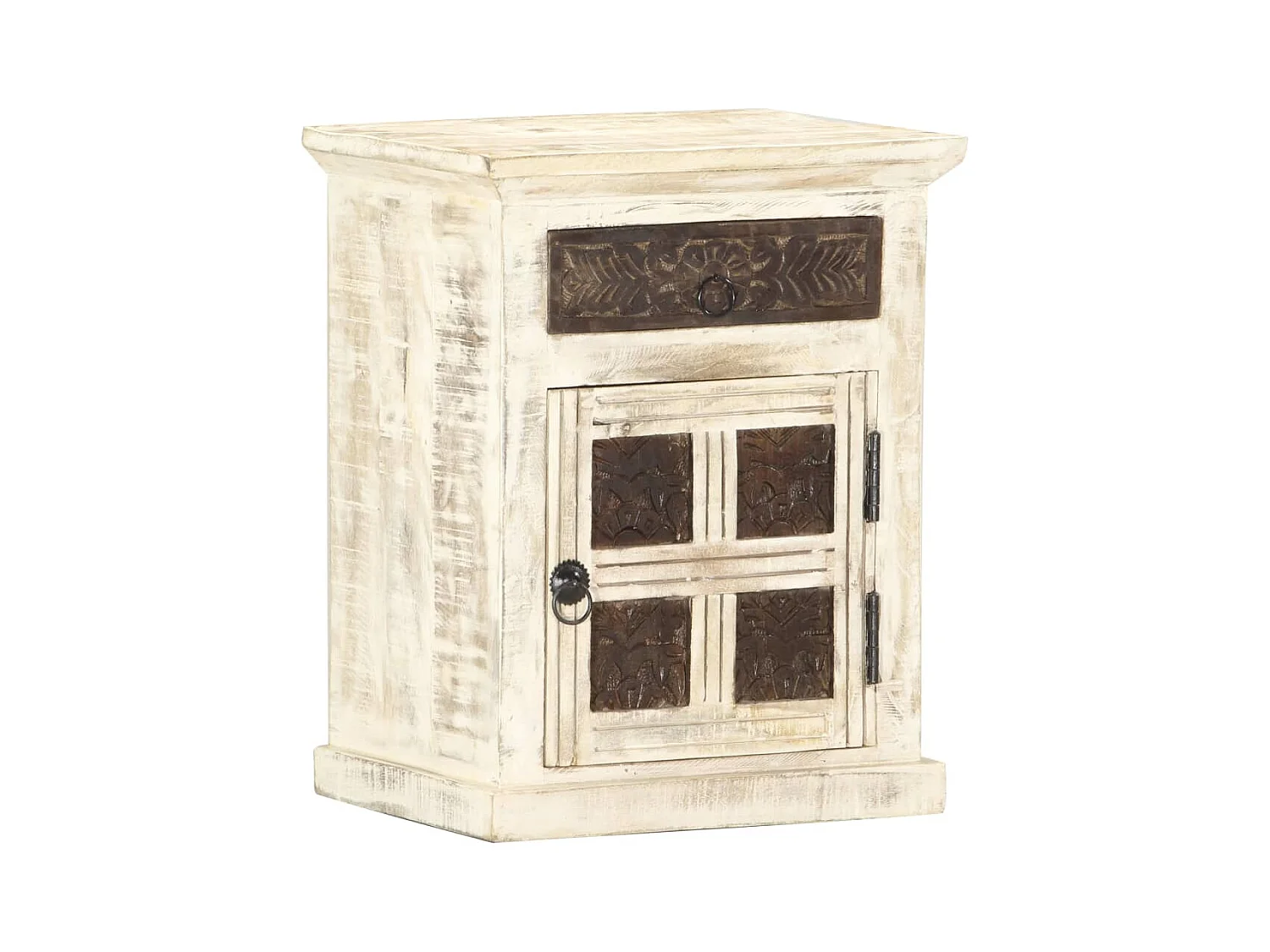 Table de chevet Blanc 40 x 30 x 50 cm Bois de manguier massif