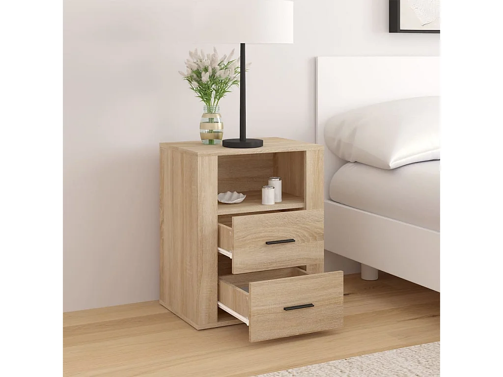 Mesita de noche madera contrachapada roble sonoma 50x36x60 cm