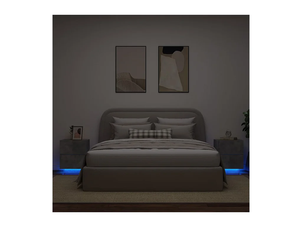 Armoires de chevet et lumières LED 2 pièces gris béton