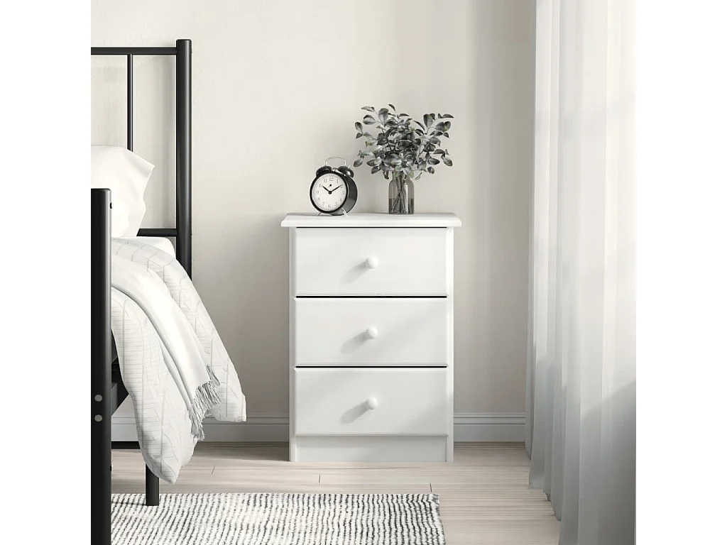 Mesita de noche ALTA madera maciza de pino blanco 41x35x55 cm